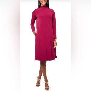 Susan Graver Liquid Knit Elegant Long Sleeve Cranberry Tone Dress